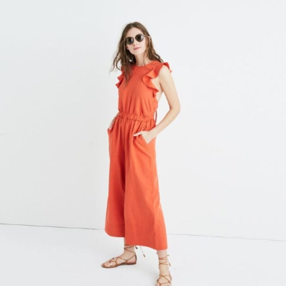 Big price drop!! Ulla Johnson Viola Linen Wide Leg Jumpsuit Sz 2 Orange Chili